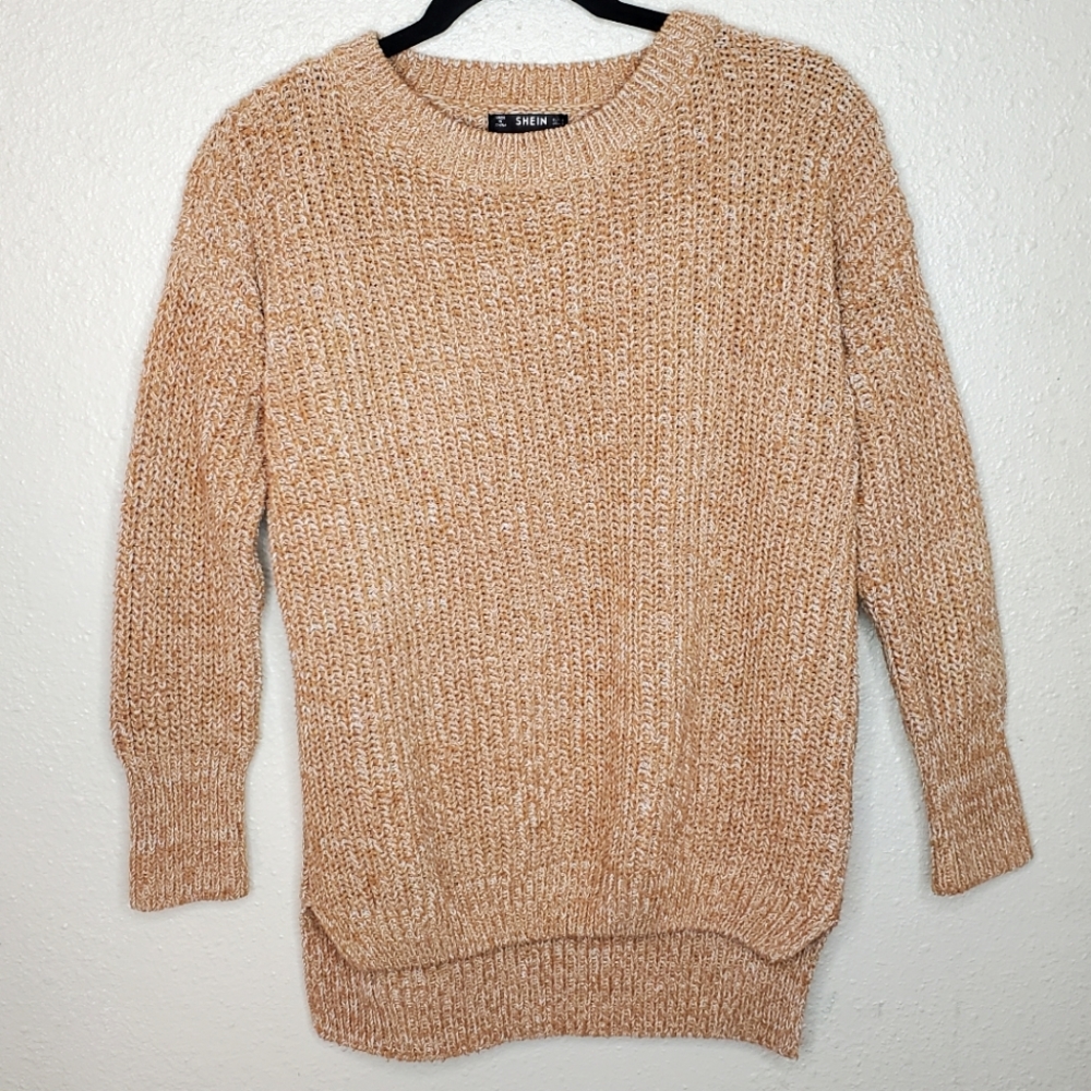 EUC SHEIN Tan Crew Neck Drop Shoulder Knit Sweater (Size: S)